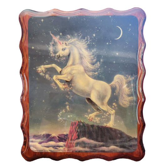 Fantasy Unicorn 1987 Lacquered Wooden Wall Hanging