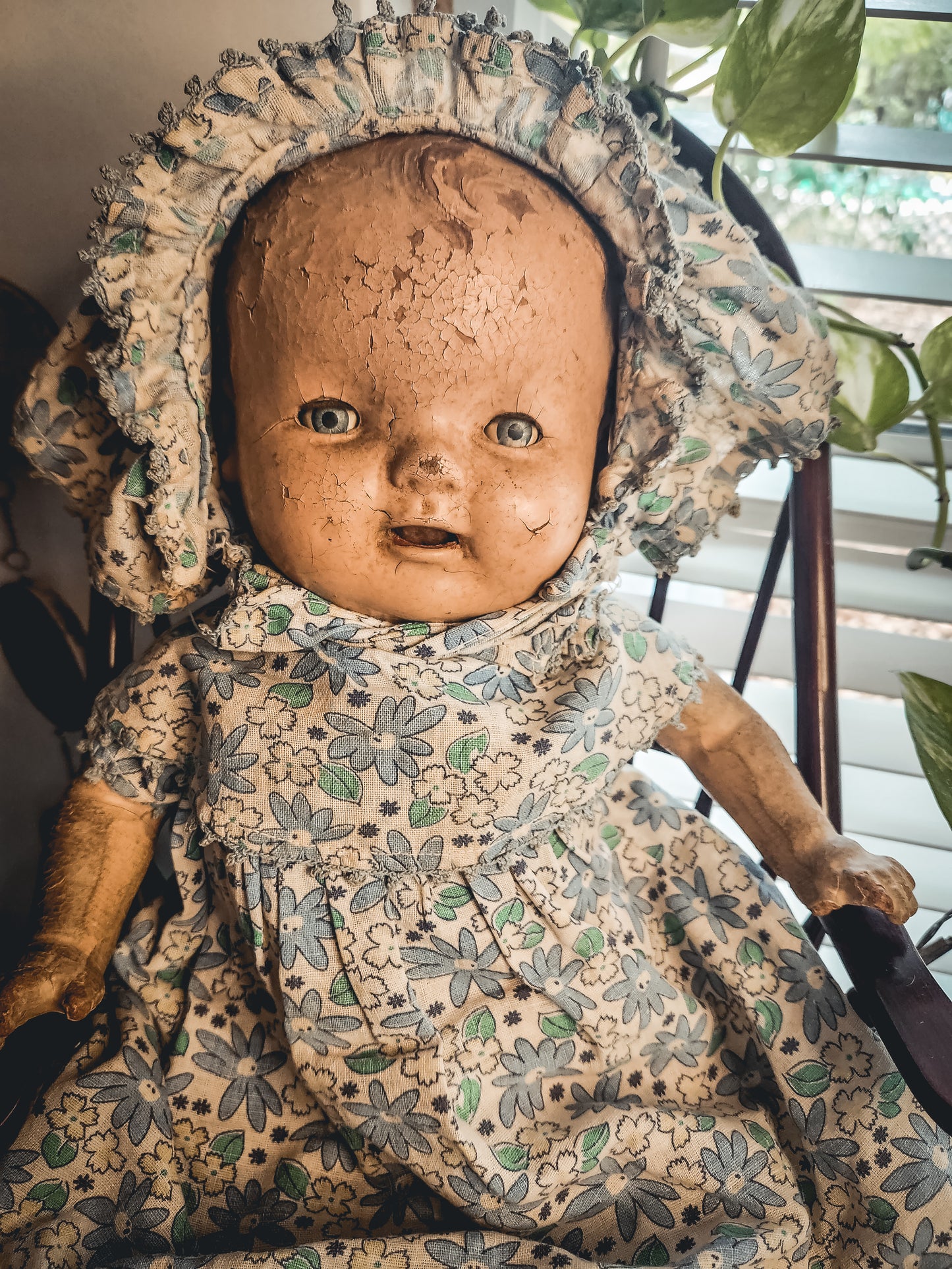 Composition Doll with Flour Sack Dress