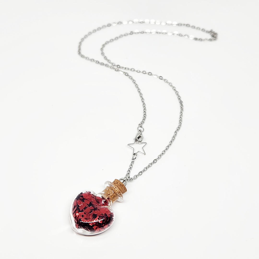 Glitter Heart Bottle Necklace