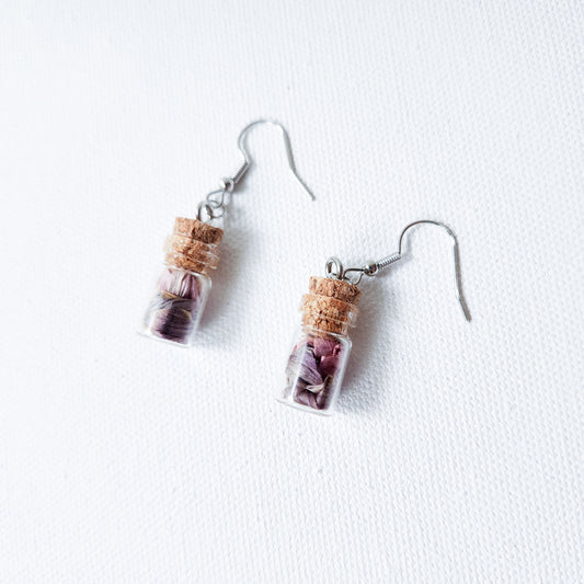 Pink & Purple Tulip Dried Flower Earrings