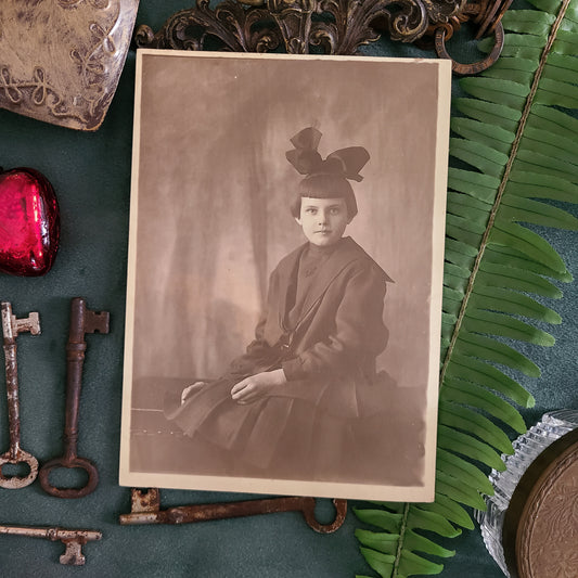 School Girl with Bow Antique Photograph